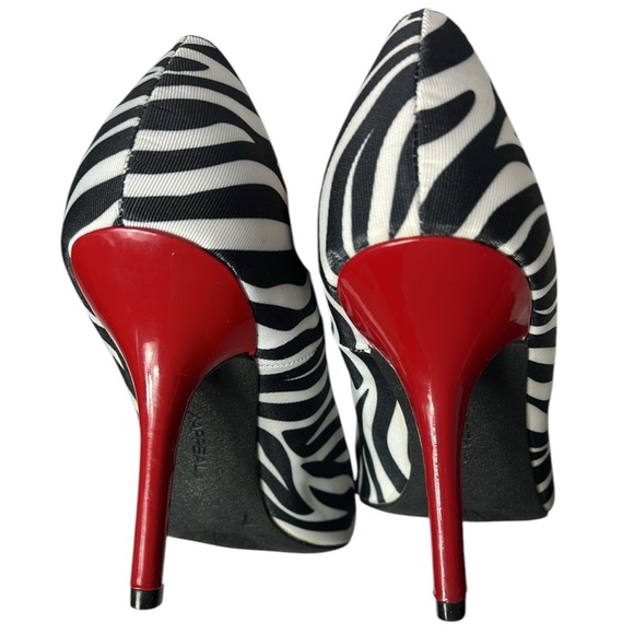 X-Appeal pointy toe zebra print fabric red stilleto 4" heel pump Sz 7 - Picture 9 of 11